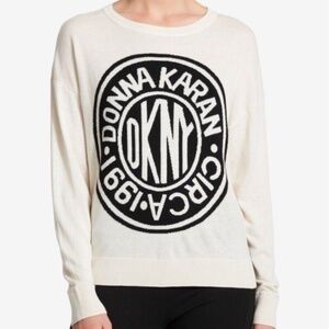 DKNY Cream and Black Crew Neck Sweater